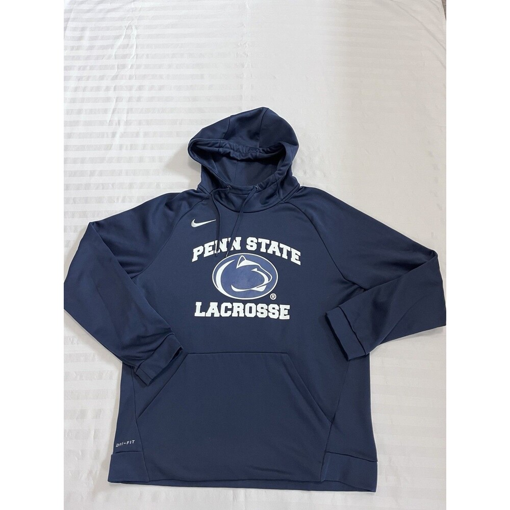 Nike Penn State Lacrosse Hoodie Mens Large Navy Blue Dri-FIT Therma Fleece PSU